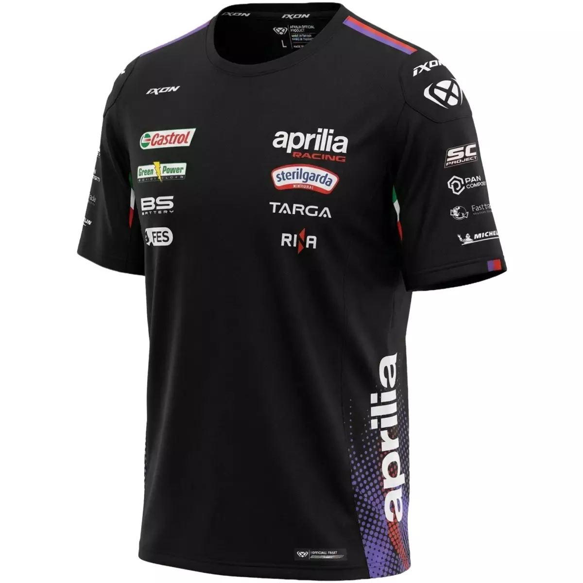 T-Shirt Ixon TS1 APRILIA 26 Noir Violet Rouge Fluo