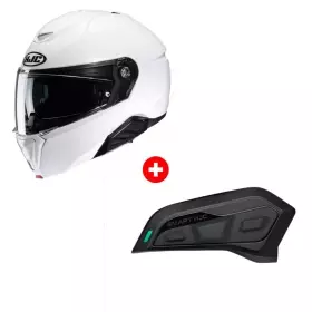 Pack Casque HJC I91 Uni Blanc Perle + Intercom HJC SMART 11Be