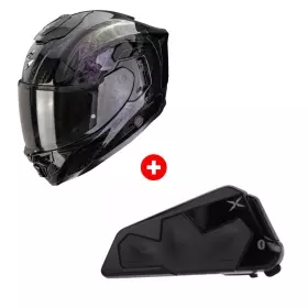 Pack Casque Scorpion Exo-1500 Air Fantasy Noir Violet + Intercom Bluetooth Scorpion Exo-Com Link-1C Solo