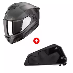 Pack Casque Scorpion Exo-1500 Air Dual Noir Rouge Mat + Intercom Bluetooth Scorpion Exo-Com Link-1C Solo