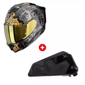 Pack Casque Scorpion Exo-1500 Air Apus Noir Gris Or + Intercom Bluetooth Scorpion Exo-Com Link-1C Solo
