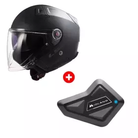 Pack Casque LS2 OF603 Infinity II Solid Noir Mat + Intercom Bluetooth Midland BT Mini Solo