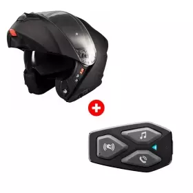 Pack Casque MT Helmets Genesis SV Pure A1 Noir Mat + Intercom Bluetooth Interphone U-COM 3HD Solo