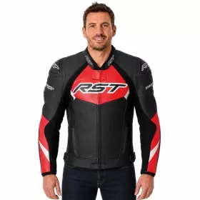 Blouson RST Tractech Evo D3O Cuir Noir Rouge Fluo