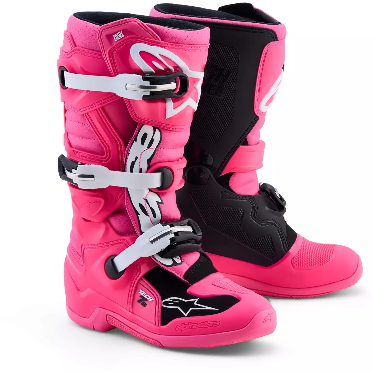 Bottes Cross Enfant Alpinestars Tech 7S Rose Fluo Noir Blanc
