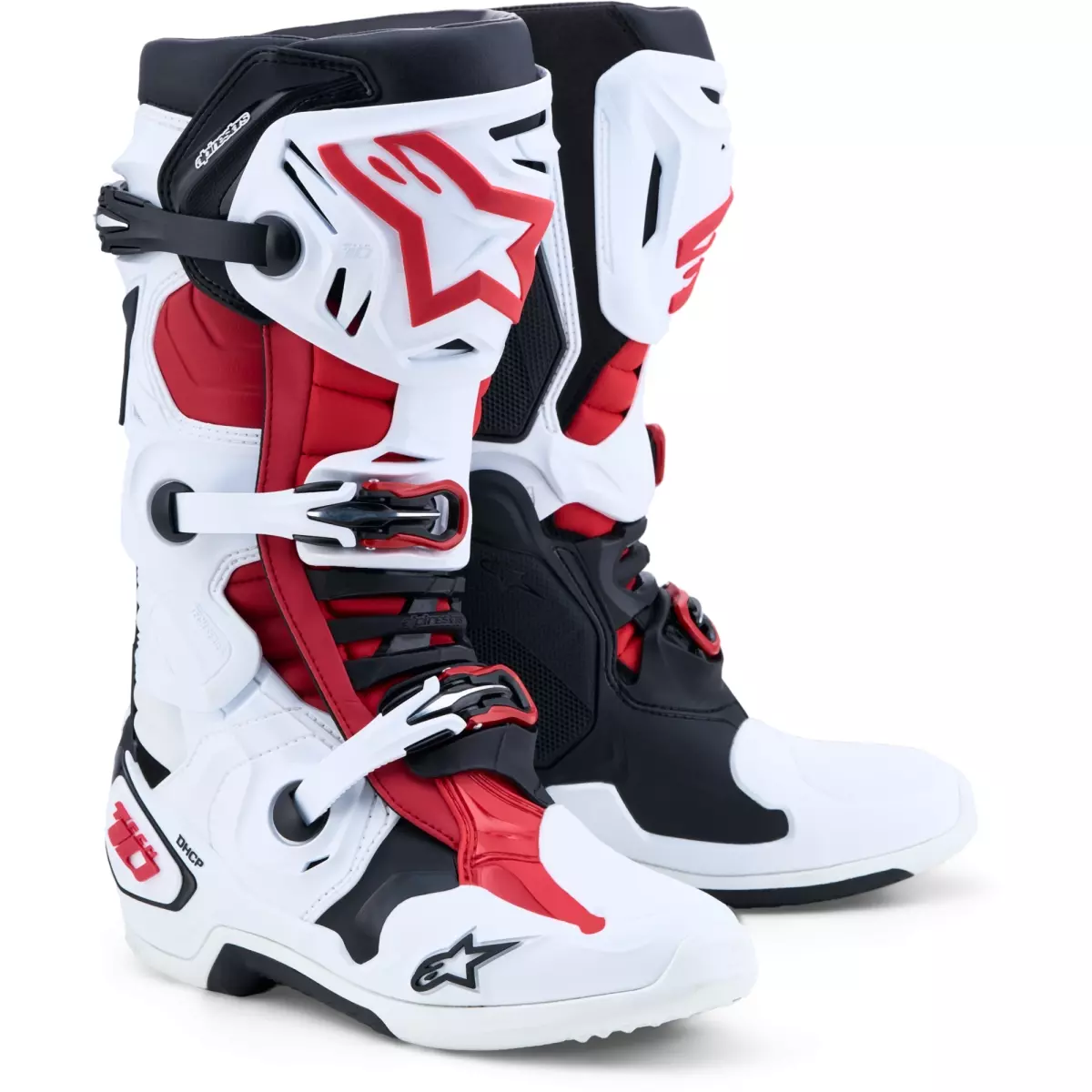 Bottes Cross Alpinestars Tech 10 Blanc Noir Rouge Vif