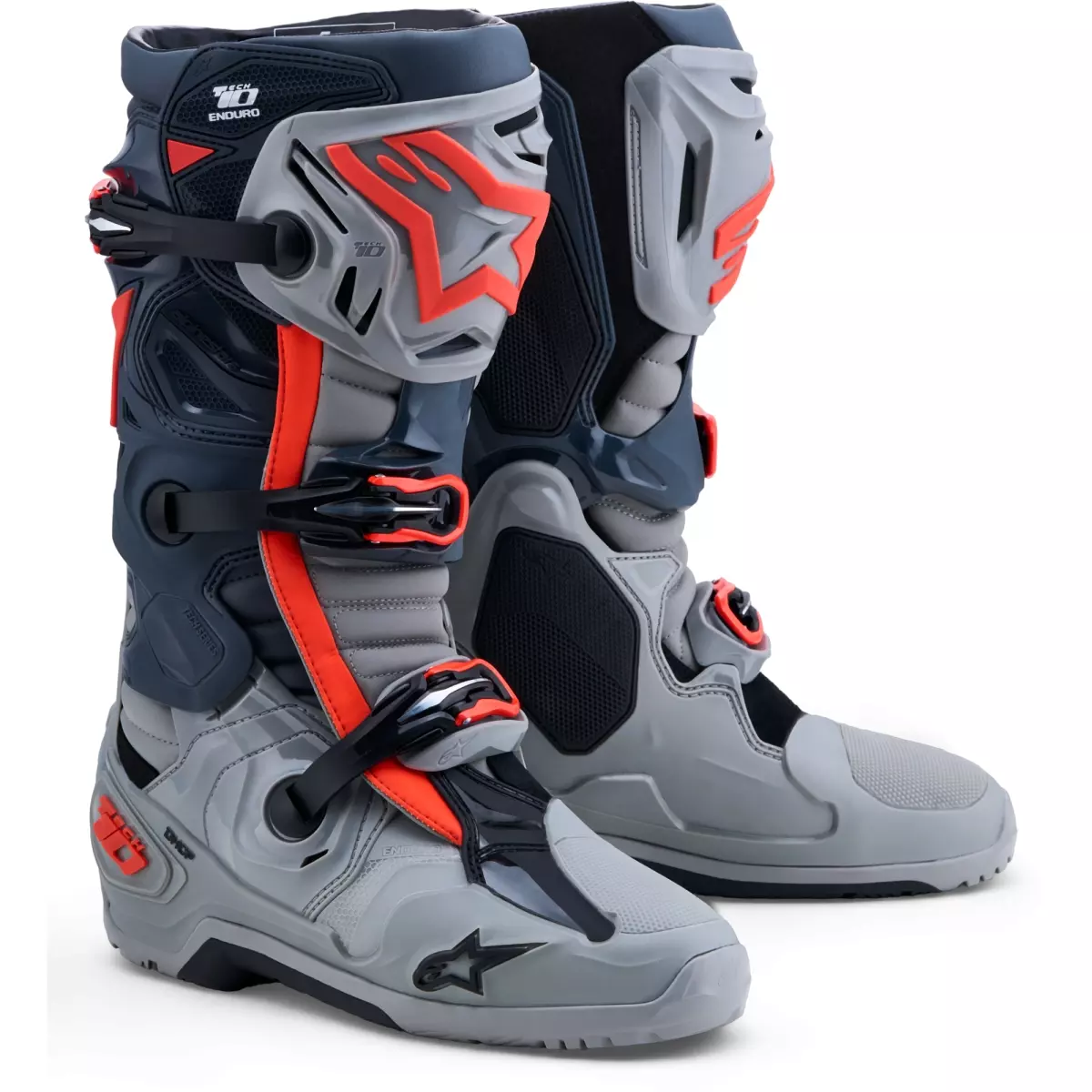 Bottes Cross Alpinestars Tech 10 Enduro Gris Rouge Fluo