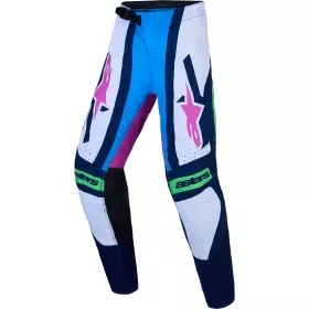 Pantalon Cross Alpinestars Youth Supertech Maven Blanc Bleu Ciel Vert Fluo