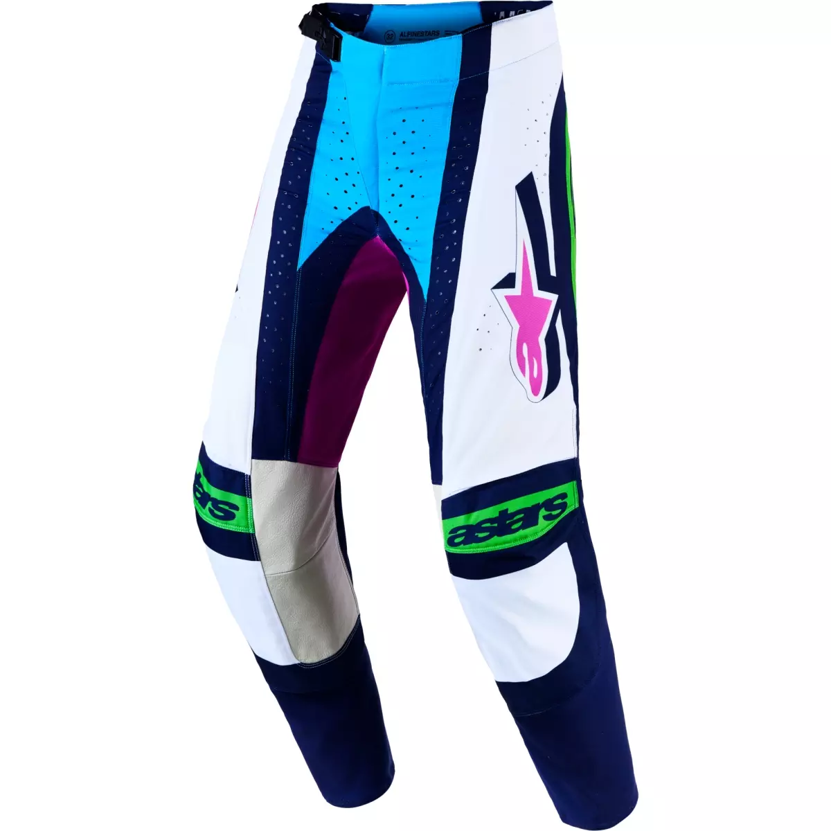 Pantalon Cross Alpinestars Techstar Maven Blanc Bleu Ciel Vert Fluo