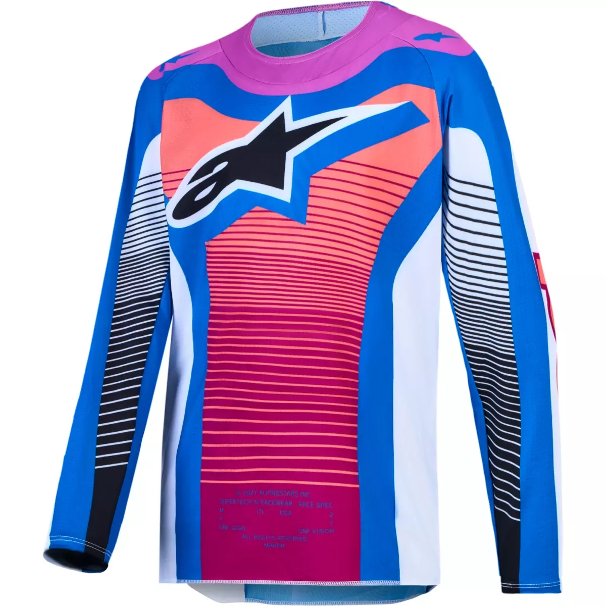 Maillot Cross Alpinestars Youth Supertech Maven Blanc Corail Vif Bleu Ciel