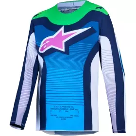 Maillot Cross Alpinestars Youth Supertech Maven Blanc Bleu Ciel Vert Fluo
