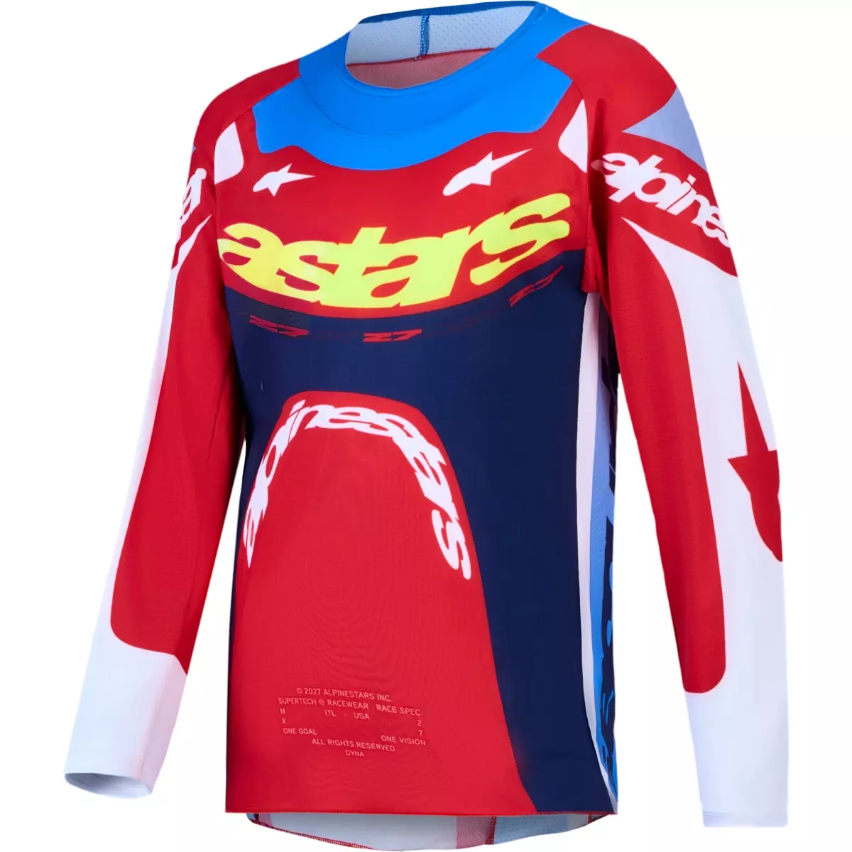 Maillot Cross Alpinestars Youth Supertech Dyna Rouge Feu Blanc Bleu Marine