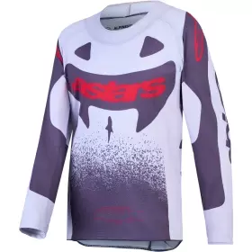 Maillot Cross Alpinestars Youth Supertech Swan Lilas Gris Foncé Rouge Fluo