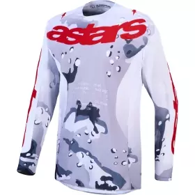 Maillot Cross Alpinestars Racer Air Lone Gris Blanc Camo Rouge Feu