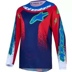 Maillot Cross Alpinestars Youth Fluid Drag Bleu Marine Rouge Feu Blanc