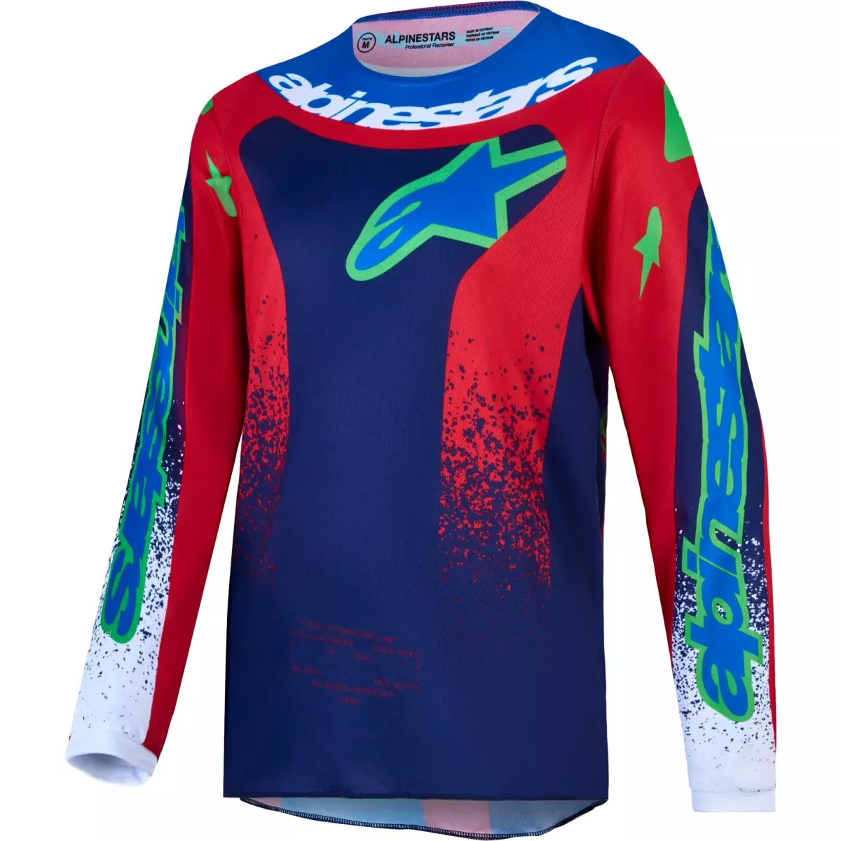Maillot Cross Alpinestars Youth Fluid Drag Bleu Marine Rouge Feu Blanc
