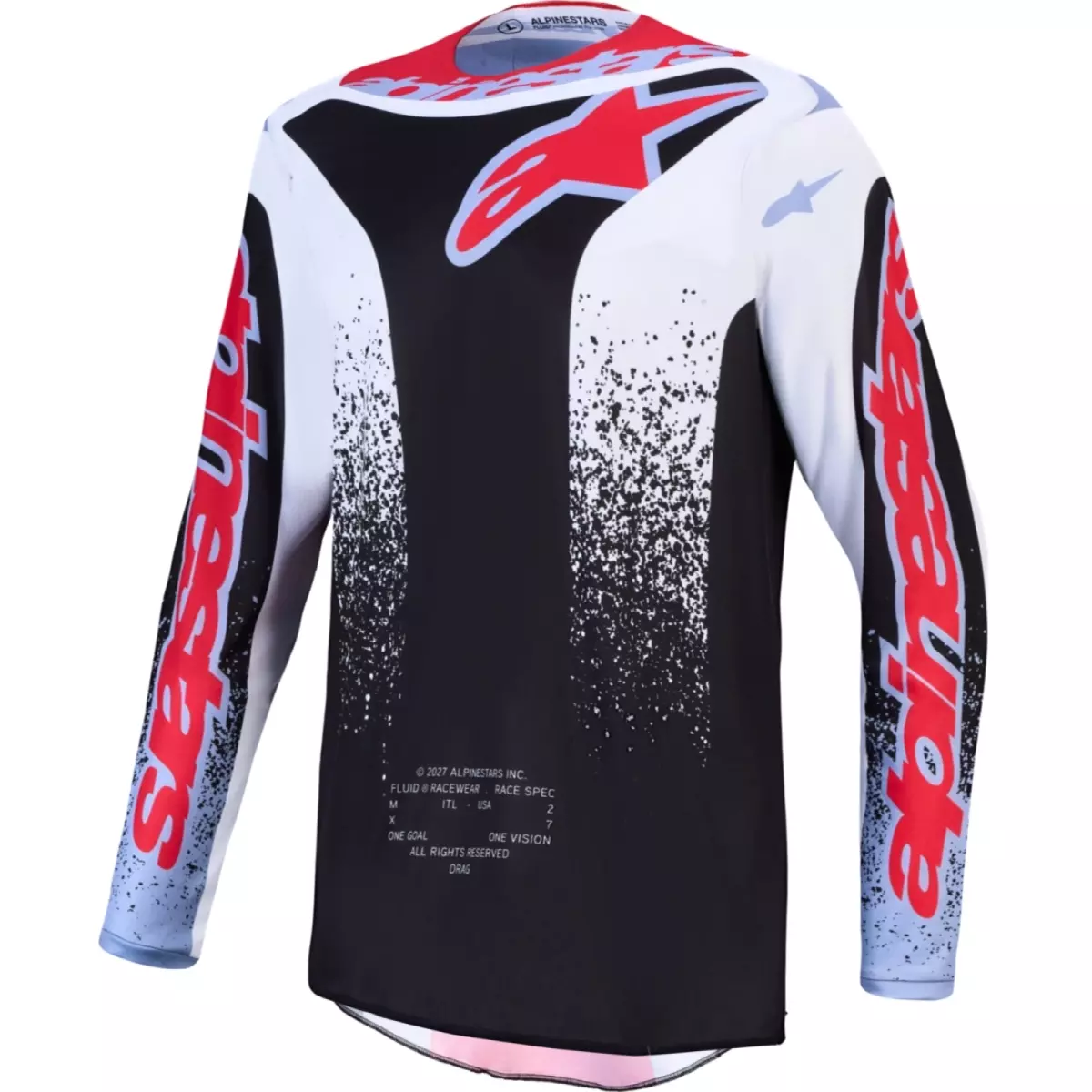Maillot Cross Alpinestars Fluid Drag Noir Blanc Bleu Clair Rouge Fluo