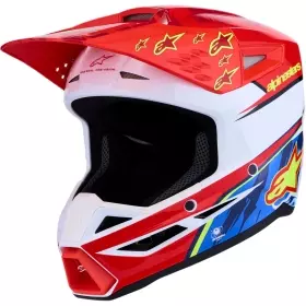 Casque Cross Alpinestars SM3 Falcon Rouge Fluo Blanc Bleu