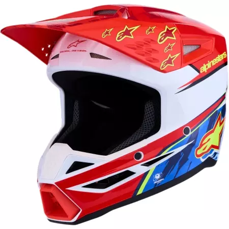 Casque Cross Enfant Alpinestars SM3 Falcon Rouge Fluo Blanc Bleu - Casque Cross ALPINESTARS