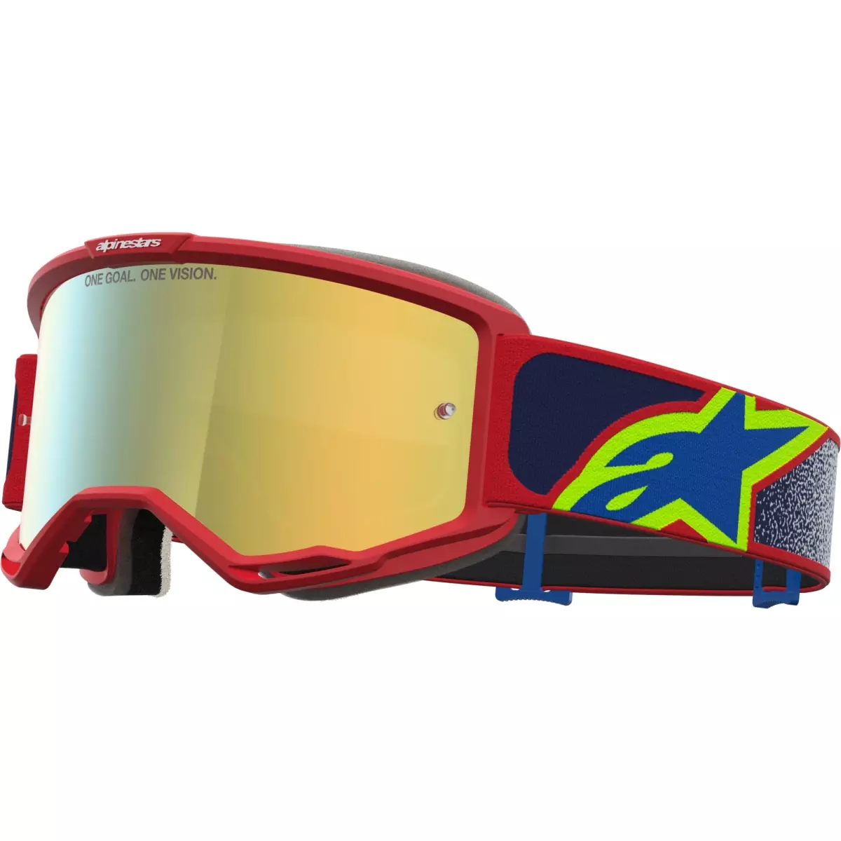 Masque Cross Alpinestars Vision 5 Drag Rouge Bleu Iridium Or