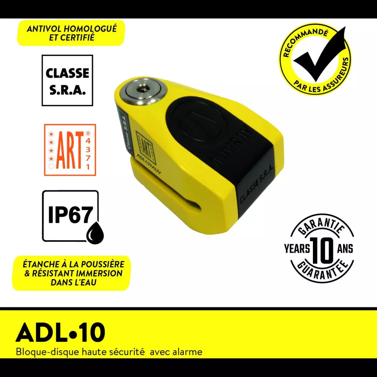 Bloque Disque Auvray ADL 10 Alarme Inox Jaune SRA
