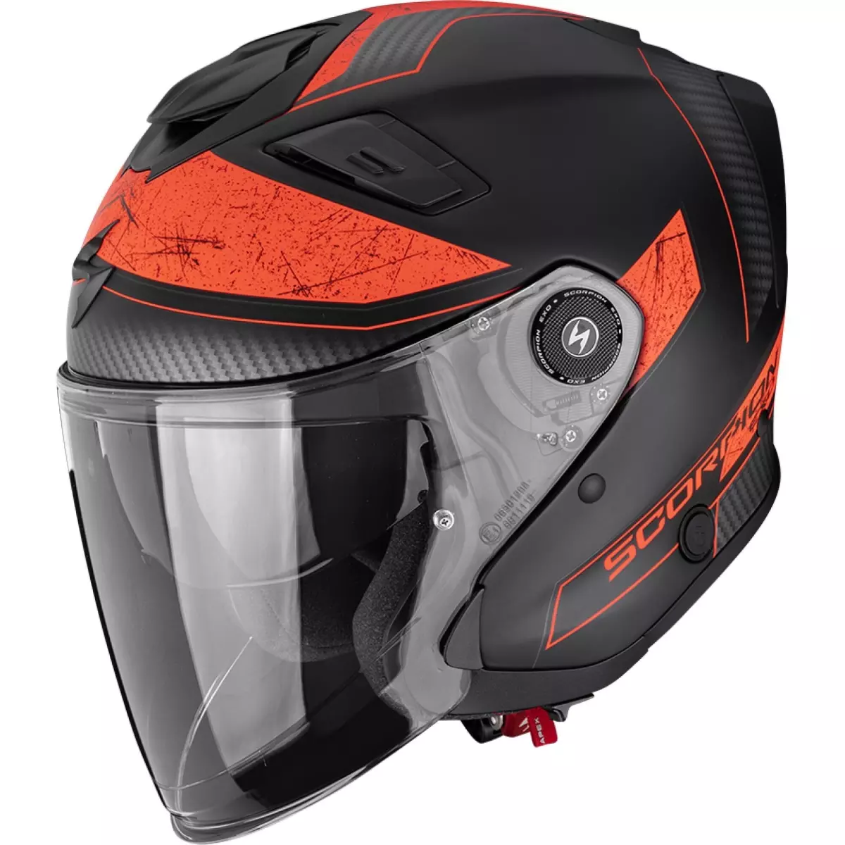 Casque Scorpion Exo-GT Jet Carbon Crest Noir mat Rouge