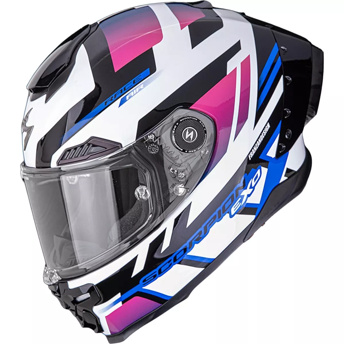 Casque Scorpion Exo-Race Air Carbon Fury Blanc Rose Bleu