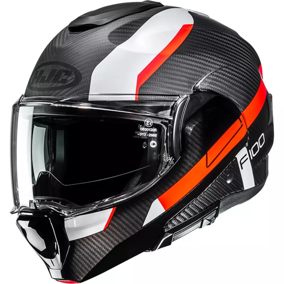 Casque HJC F100 Carbon Askan MC6HSF Noir Blanc Orange