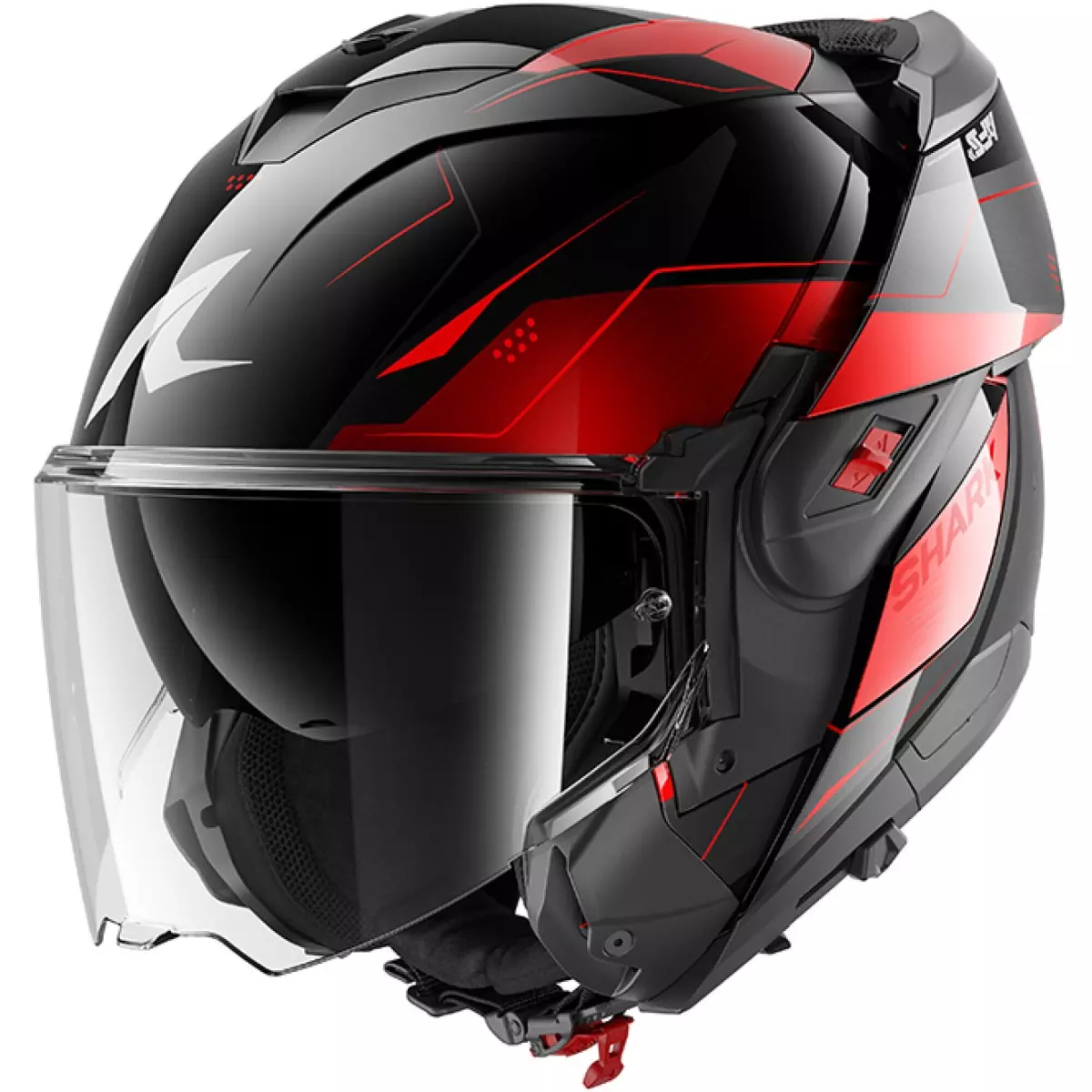 Casque Shark OXO Mekarium Noir Chrome Rouge