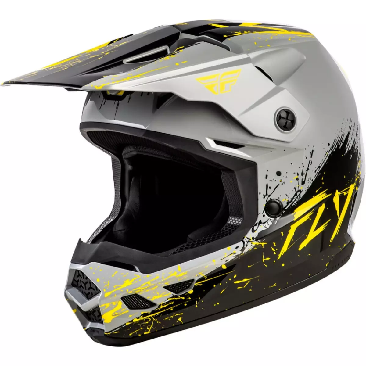Casque Cross Enfant Fly Racing Kinetic Drip Gris Noir Jaune