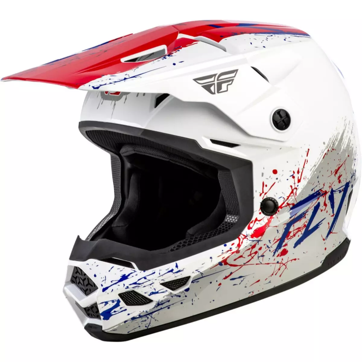 Casque Cross Enfant Fly Racing Kinetic Drip Rouge Blanc Bleu