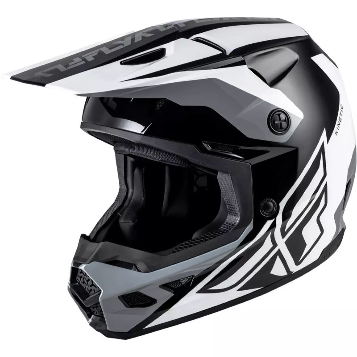 Casque Cross Fly Racing Kinetic Crest Noir Blanc Gris