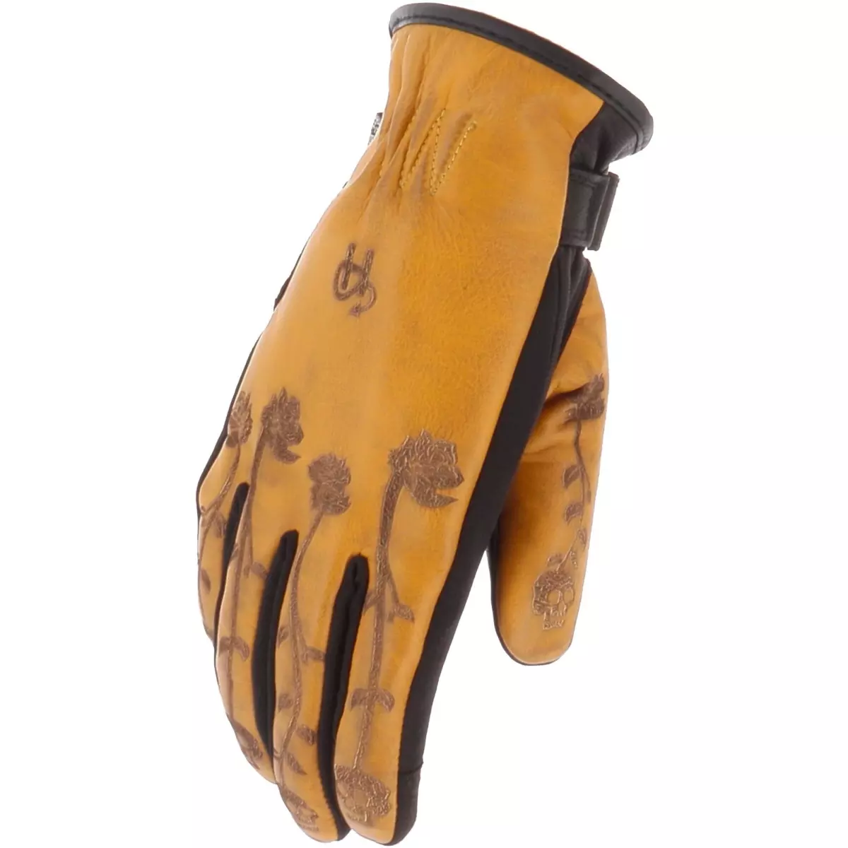 Gants Femme Helstons Skull Flowers Noir Or