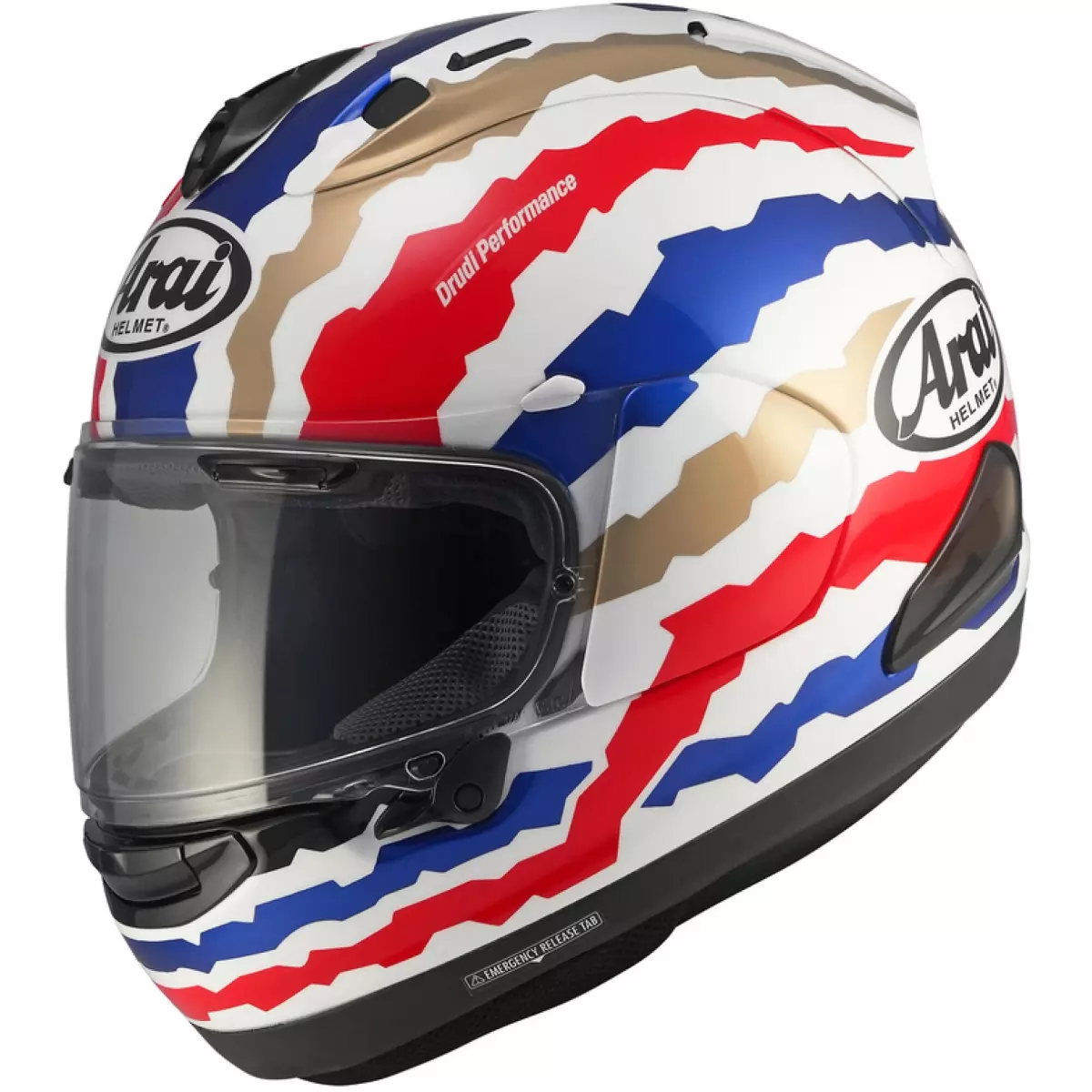 Casque Arai RX-7V Evo Doohan Jubilee Blanc Bleu Rouge Or
