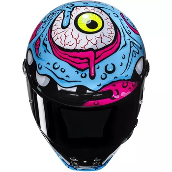 Casque HJC V10 Squeeze MC28 Bleu Rose Jaune